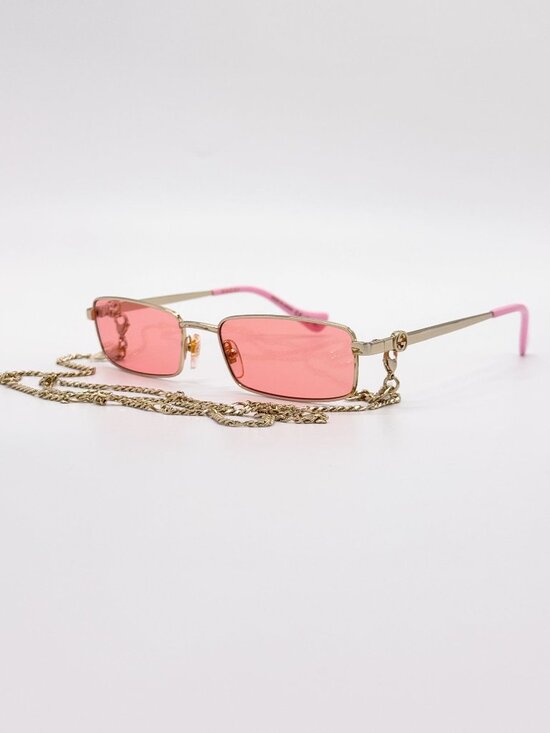 NEW GUCCI SUNGLASSES GG1600S 004 GOLD/PINK WOMEN WITH CHAIN main image 7